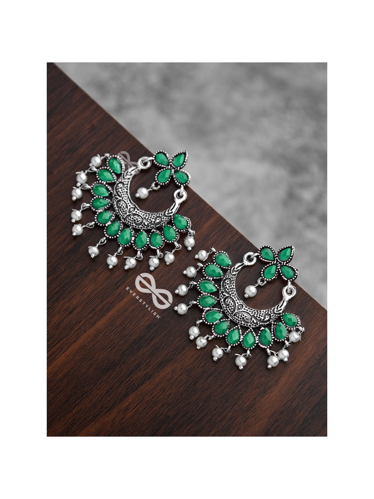 The Elegance of Royalty(Emerald Green)- Embellished Oxidised Earrings