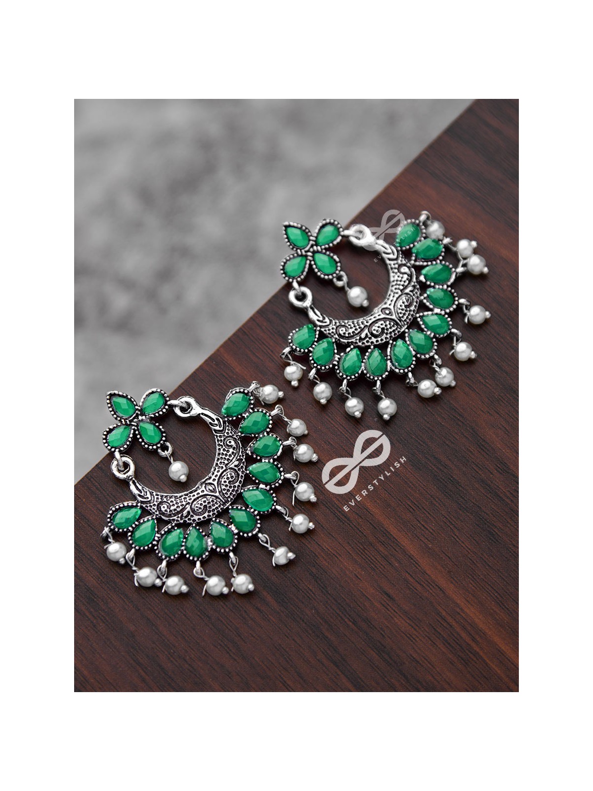 The Elegance of Royalty(Emerald Green)- Embellished Oxidised Earrings