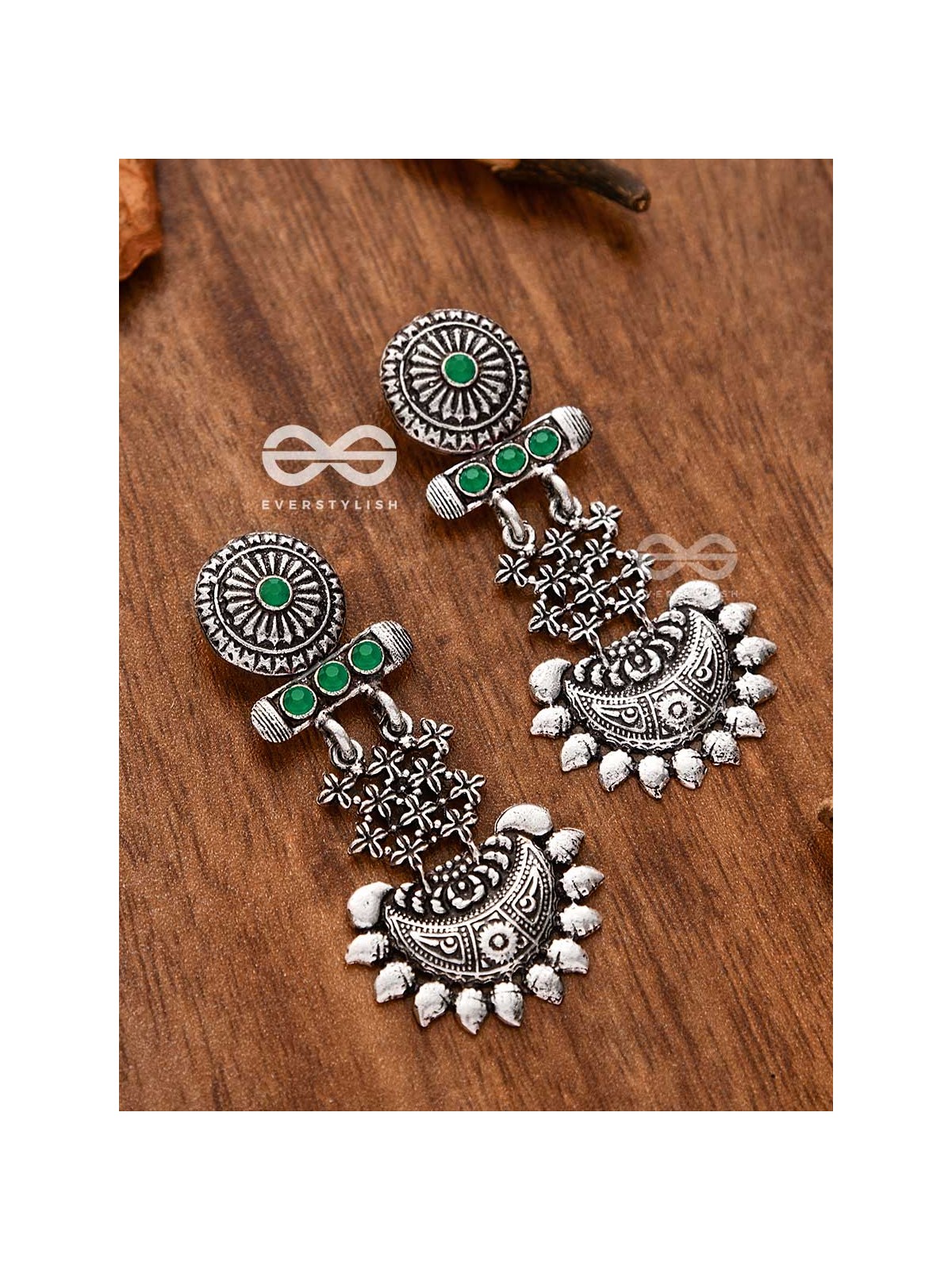 A Bohemian Statement (Emerald Green) - Embellished Oxidised Earrings