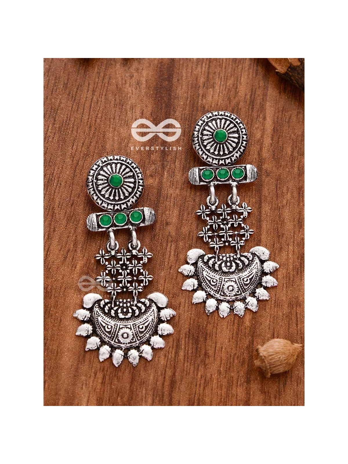 A Bohemian Statement (Emerald Green) - Embellished Oxidised Earrings