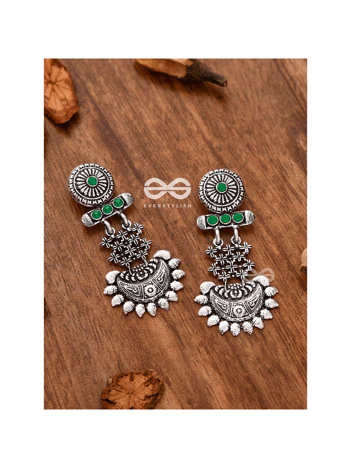 A Bohemian Statement (Emerald Green) - Embellished Oxidised Earrings