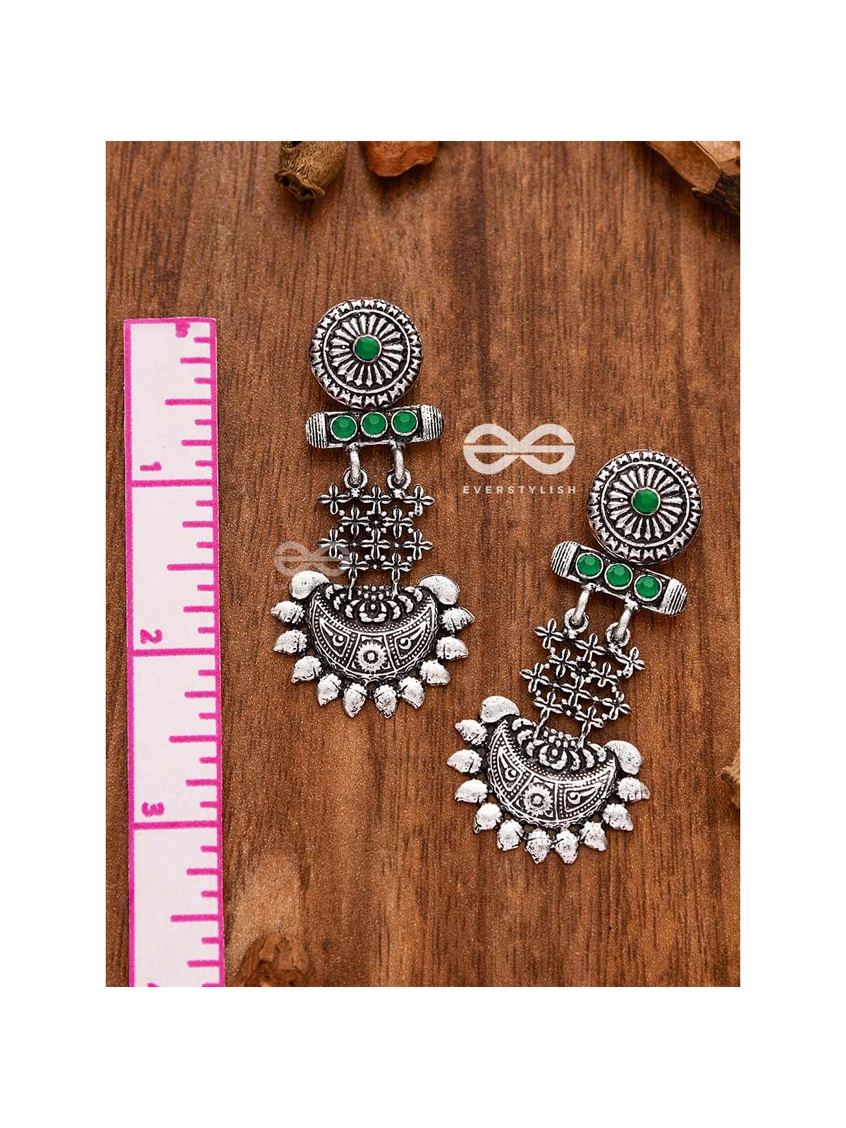 A Bohemian Statement (Emerald Green) - Embellished Oxidised Earrings