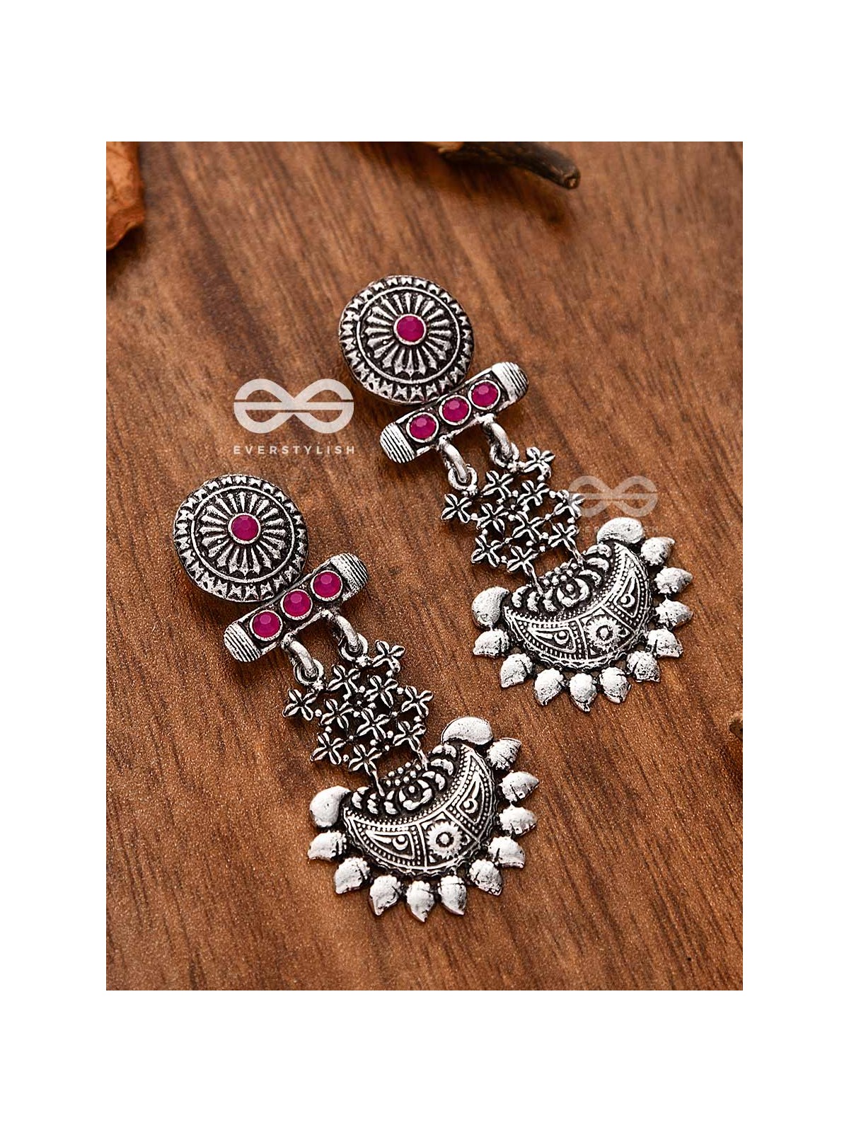 A Bohemian Statement (Ruby Red) - Embellished Oxidised Earrings