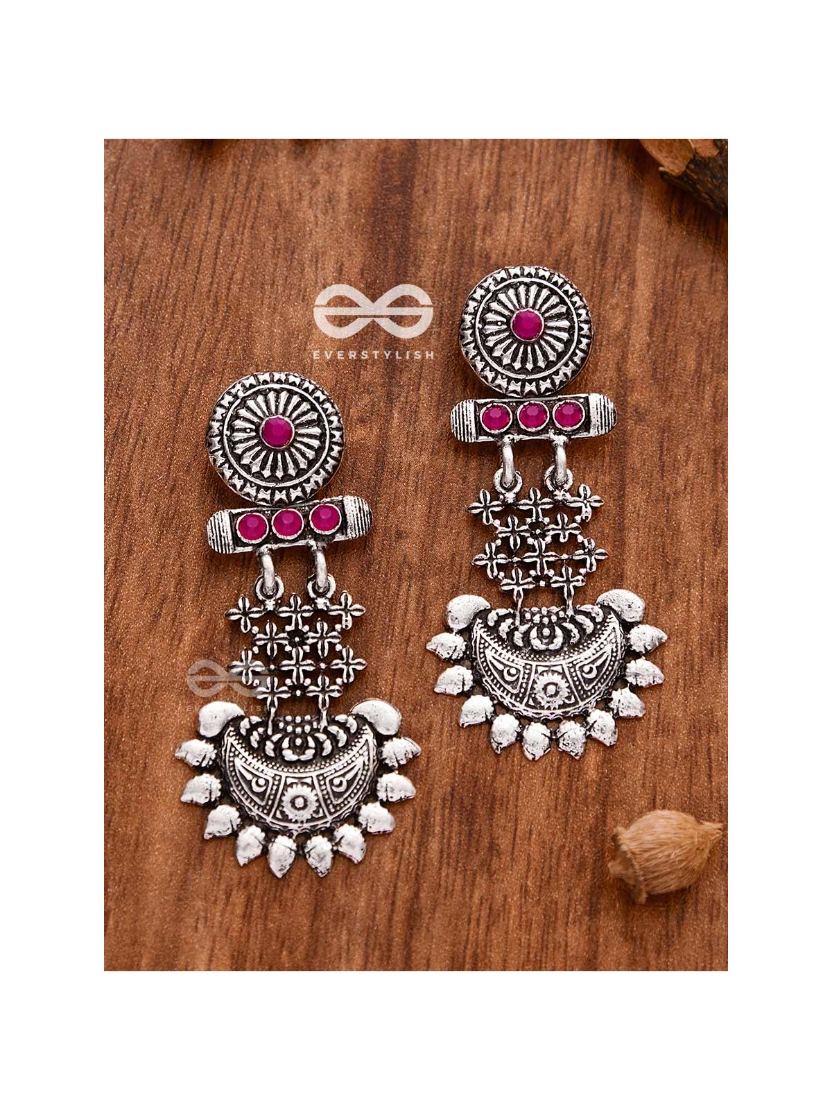 A Bohemian Statement (Ruby Red) - Embellished Oxidised Earrings