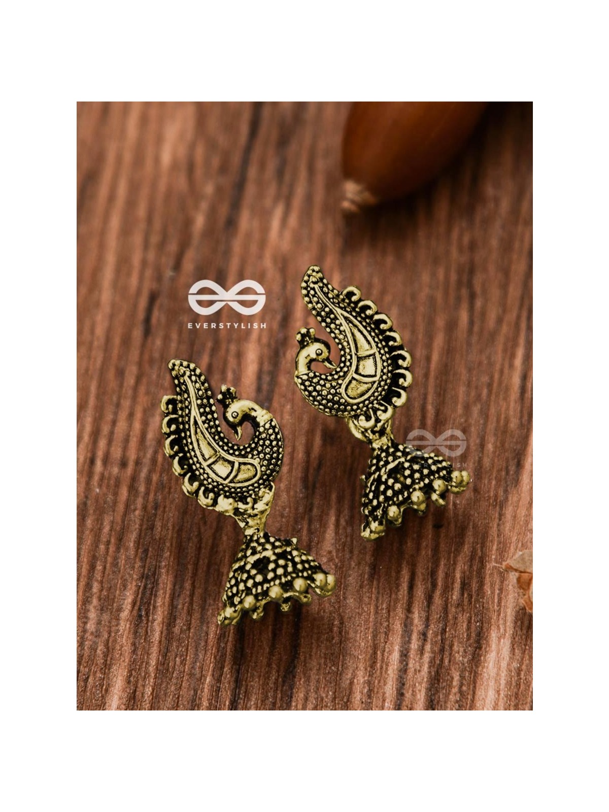 The Little Motif Peacock Jhumki (Golden) - Tiny Trinket Earrings