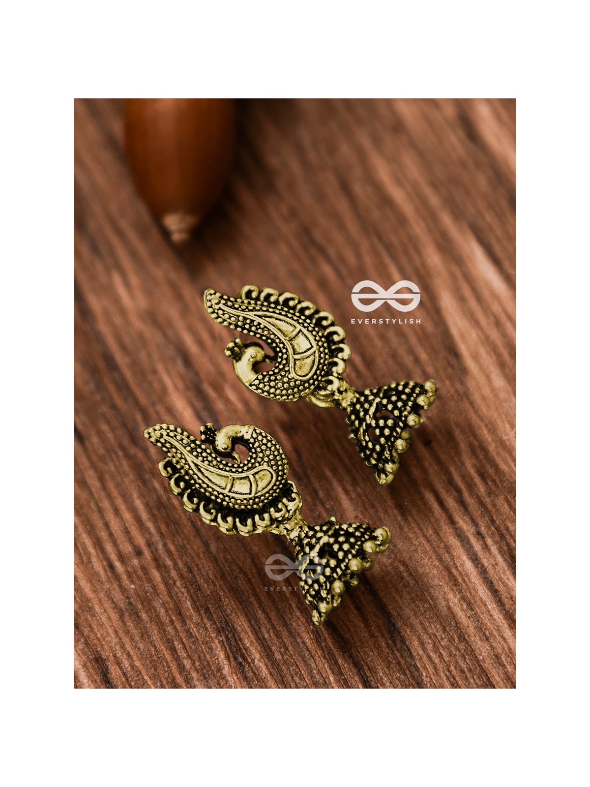 The Little Motif Peacock Jhumki (Golden) - Tiny Trinket Earrings