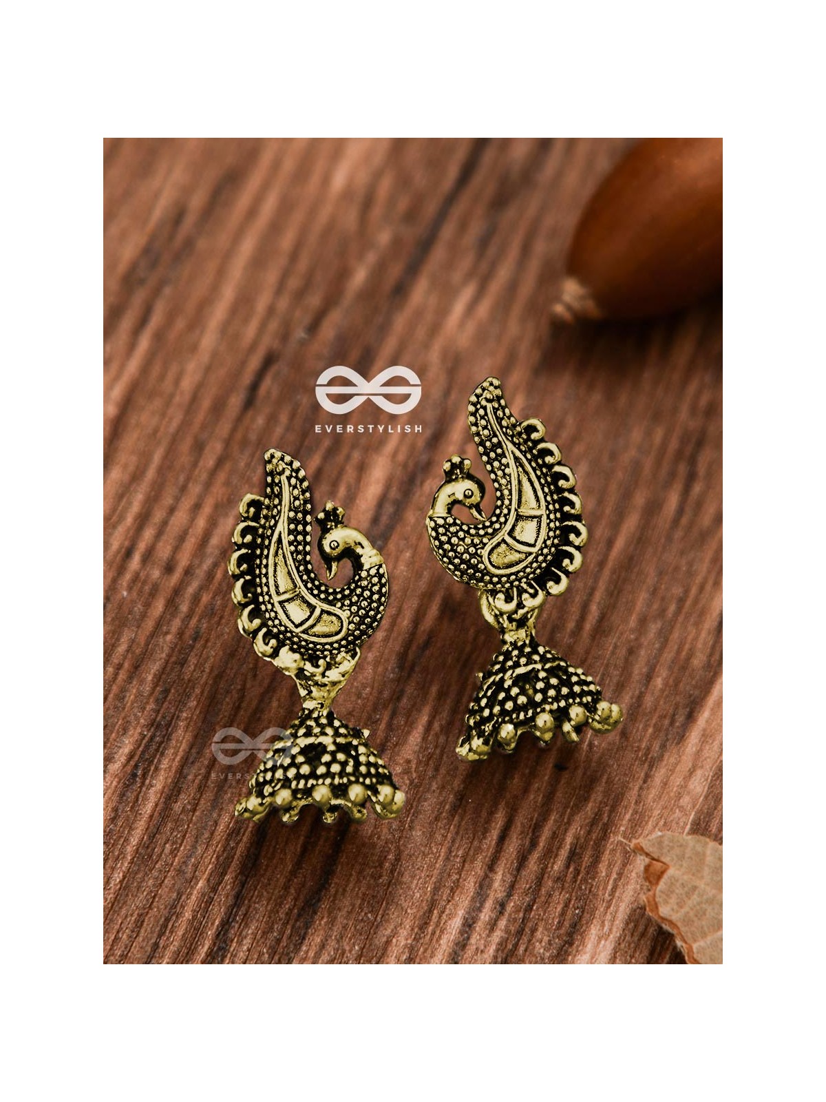 The Little Motif Peacock Jhumki (Golden) - Tiny Trinket Earrings