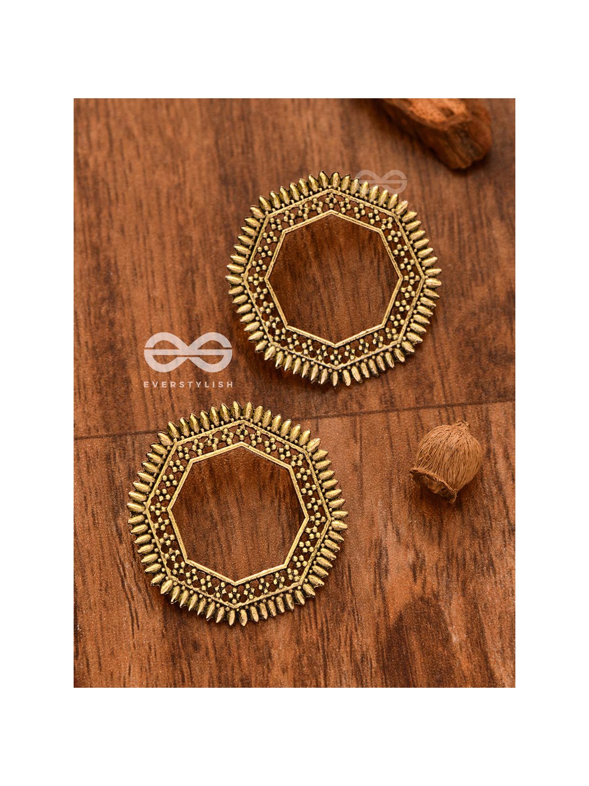 The Little Bohemian Hexagons(Golden) - Oxidised Boho Earrings