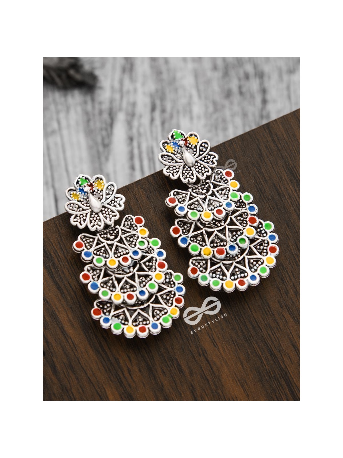 The Multi-Layered Multicoloured Peacocks - Oxidised Boho Earrings