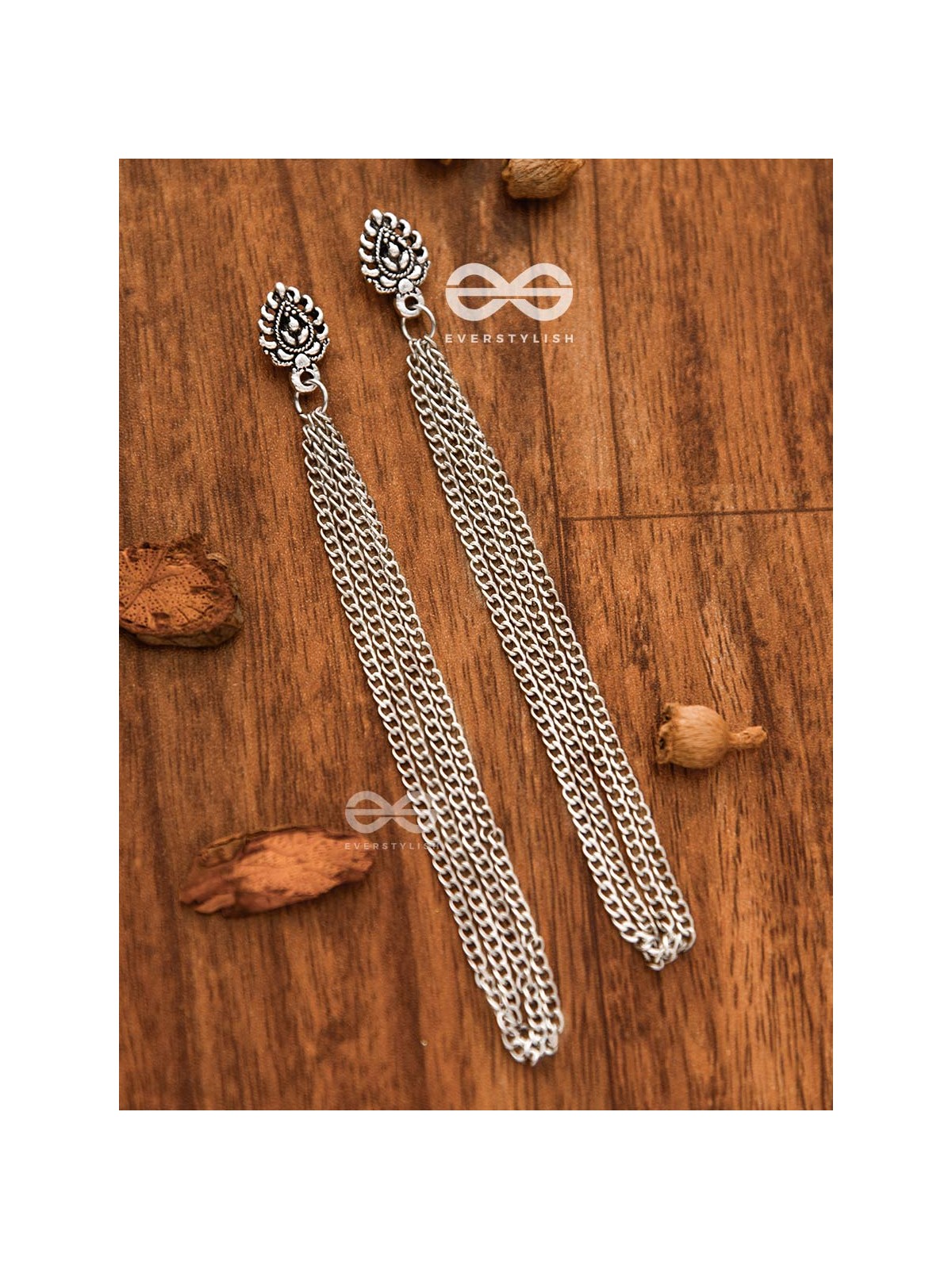 The Intricate Leaf - Chain-Tasseled Boho Earrings