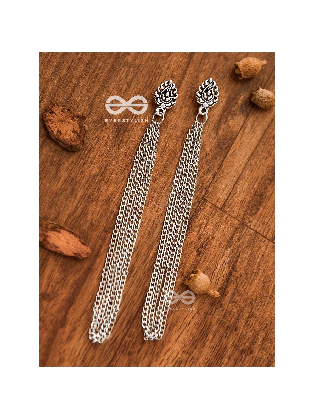 The Intricate Leaf - Chain-Tasseled Boho Earrings