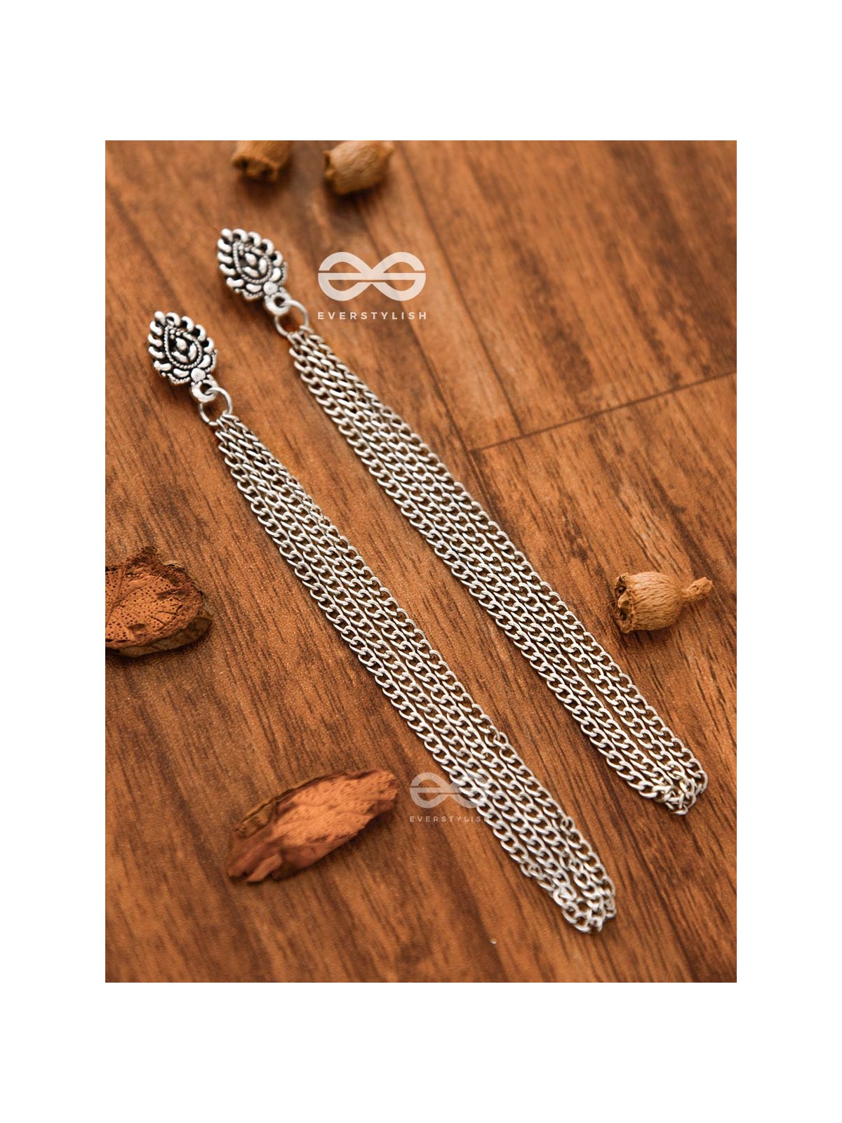 The Intricate Leaf - Chain-Tasseled Boho Earrings