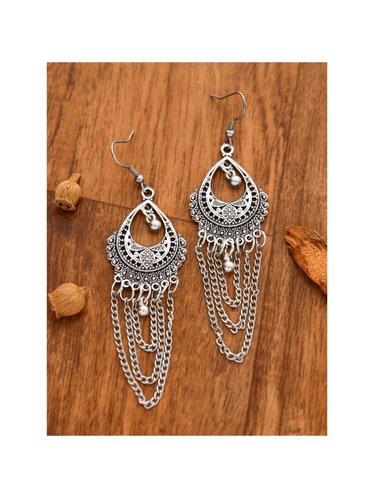 The Vintage Chained Motifs - Oxidised Boho Earrings