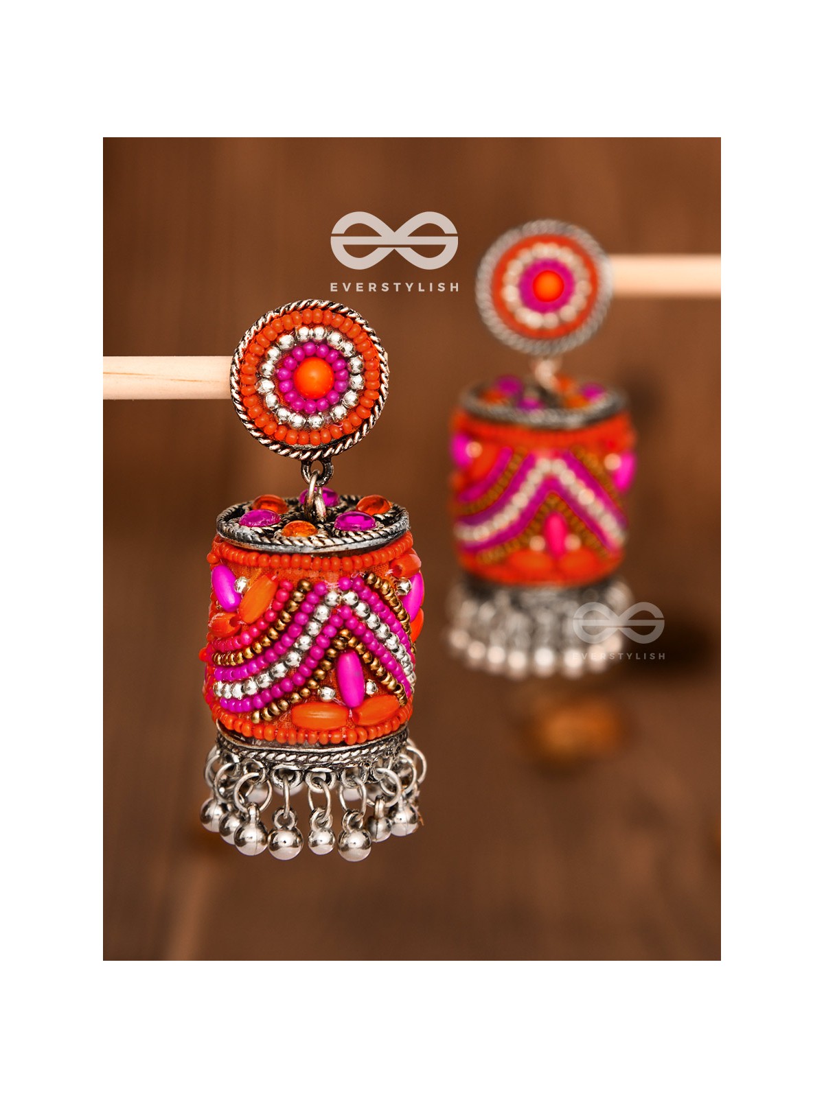 The Magnetic Attention Getters (Pink) - Embroidered Boho Jhumkas