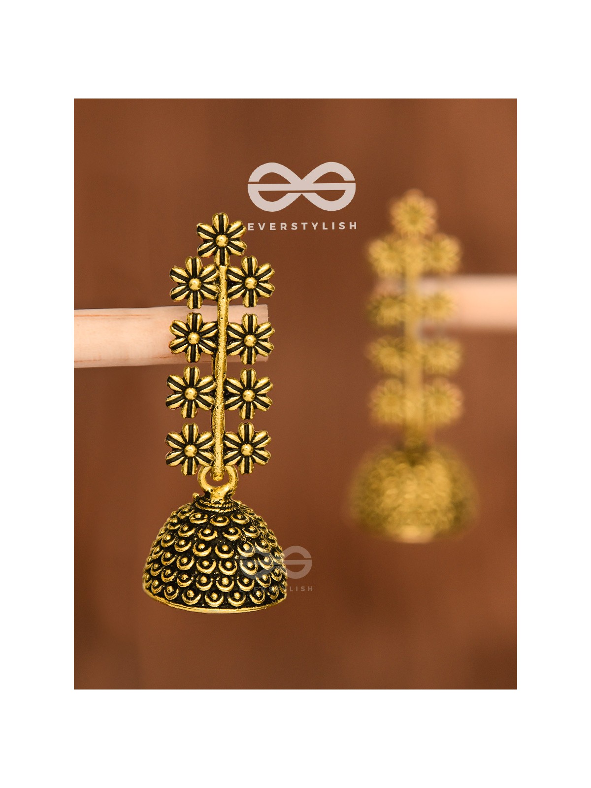 The Floral Branch Jhumkis (Golden) - Tiny Trinket Earrings