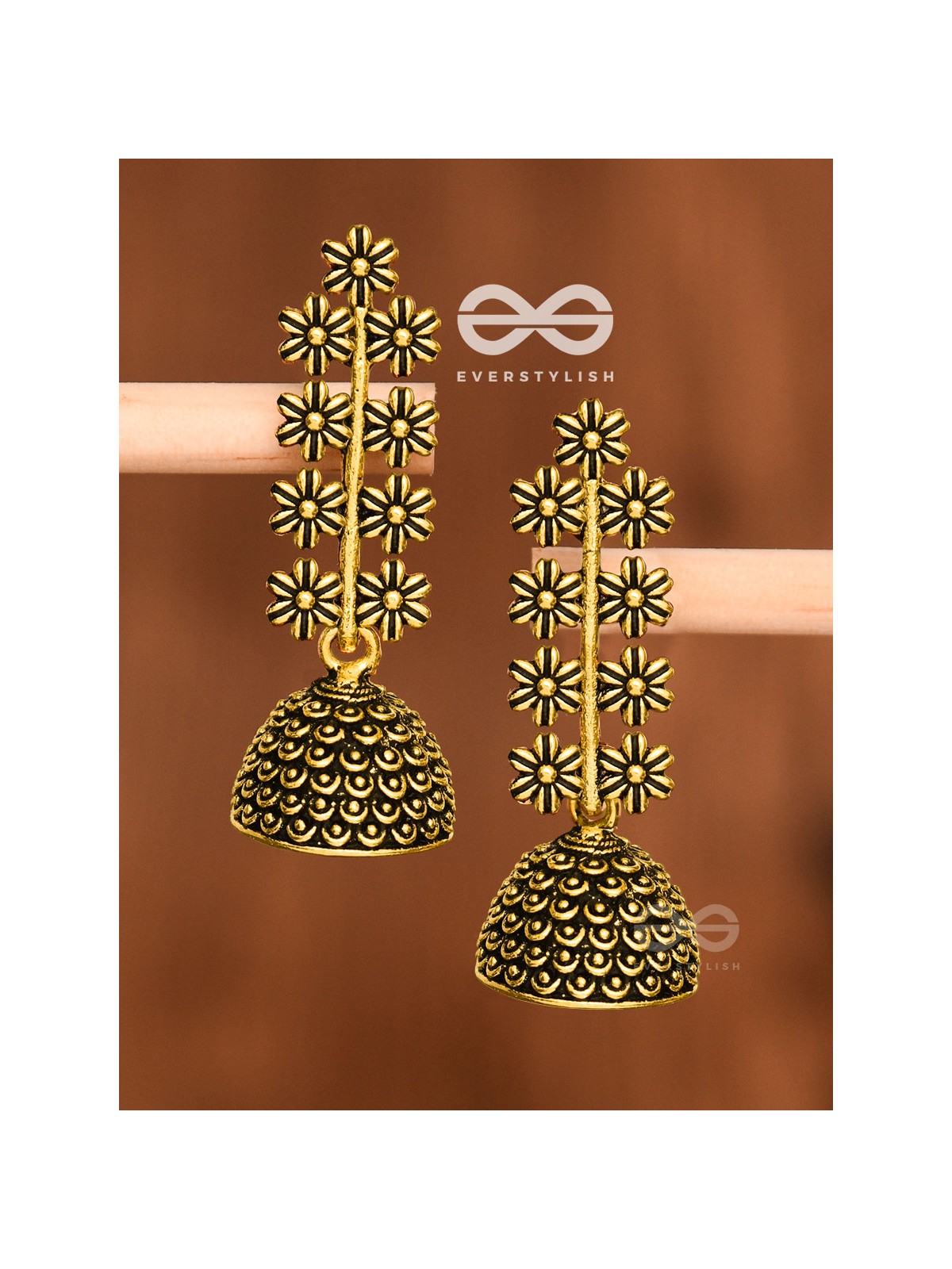The Floral Branch Jhumkis (Golden) - Tiny Trinket Earrings