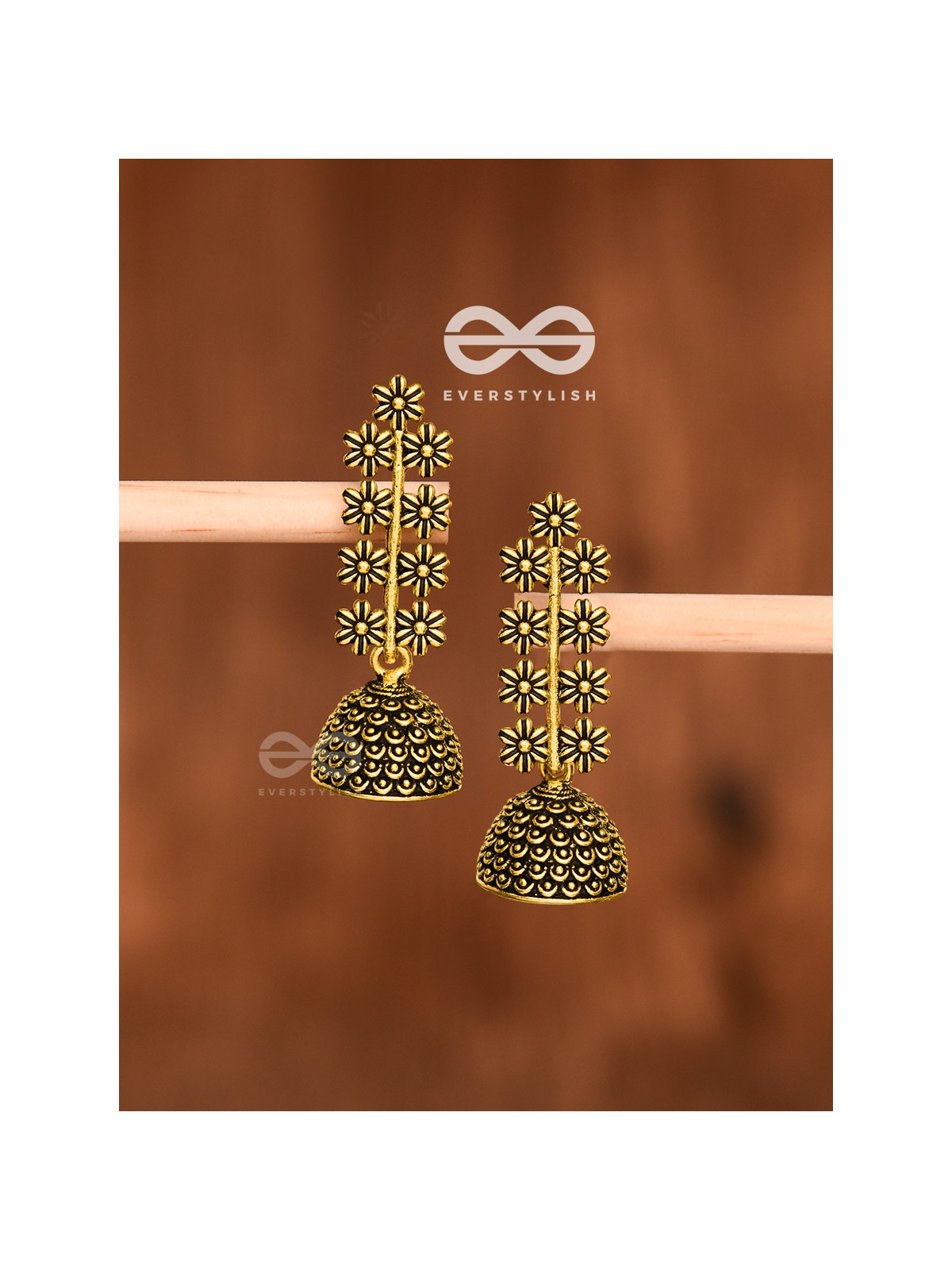 The Floral Branch Jhumkis (Golden) - Tiny Trinket Earrings