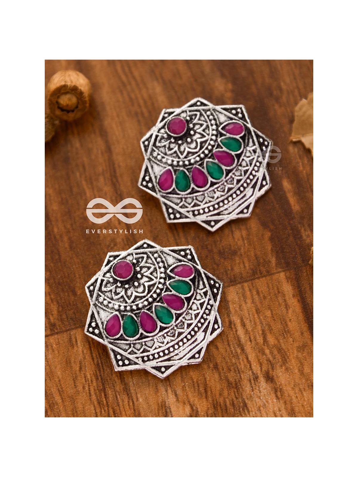 The Astonishing Aztec Studs - Embellished Oxidised Earrings