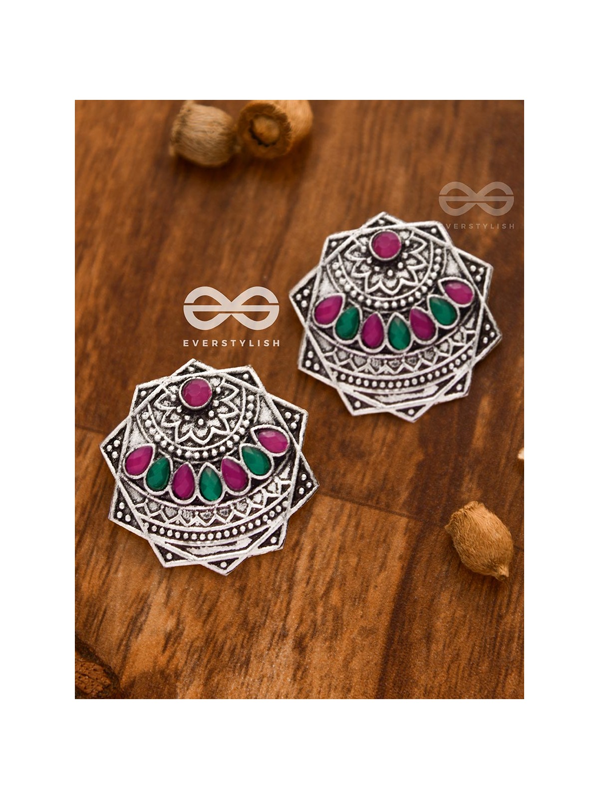 The Astonishing Aztec Studs - Embellished Oxidised Earrings