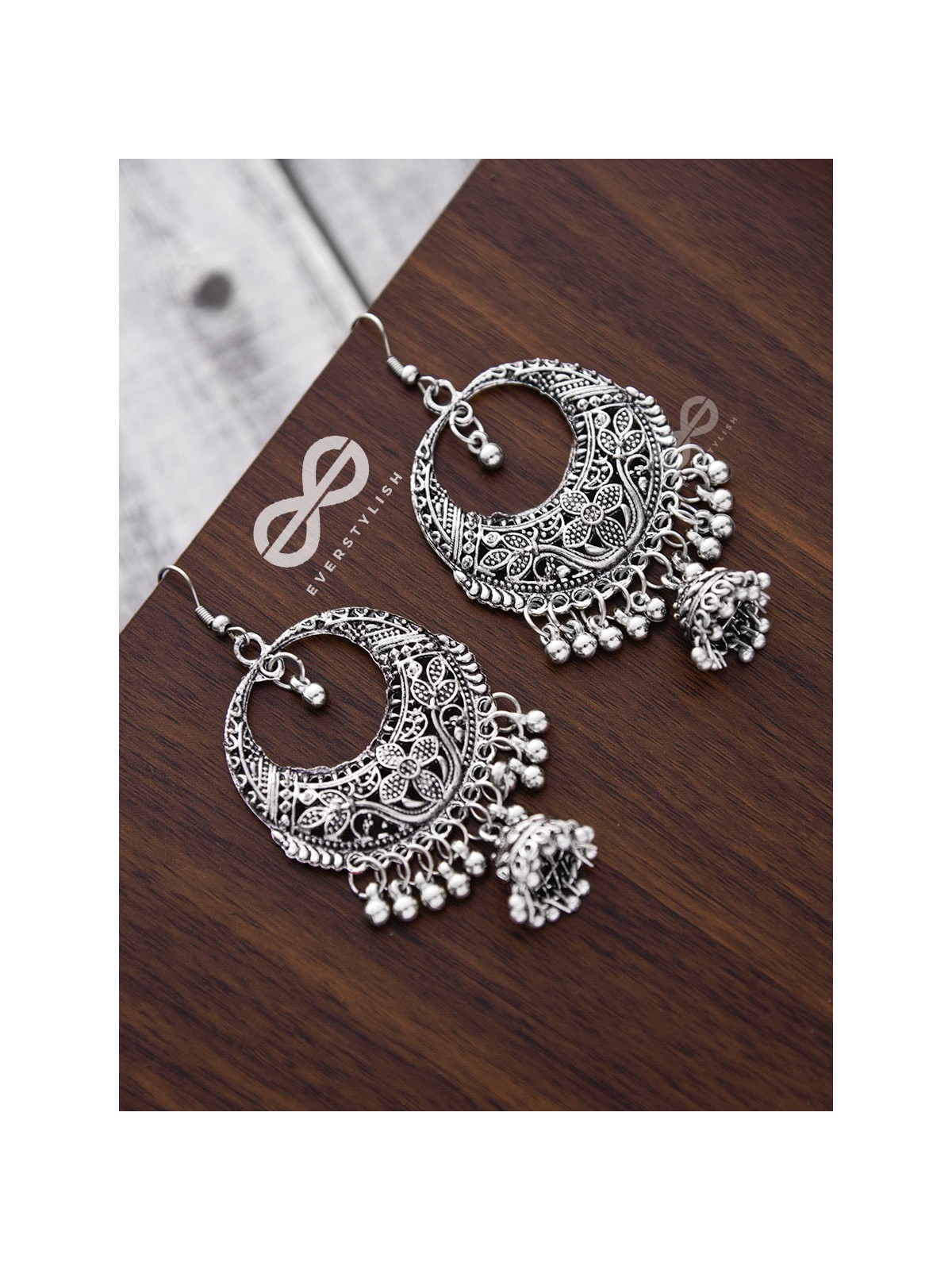 The Nature Motif Jhumkis - Oxidised Boho Earrings