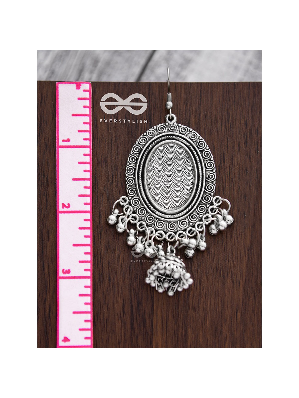 The Motif Mirror Frame Jhumkis - Oxidised Boho Earrings