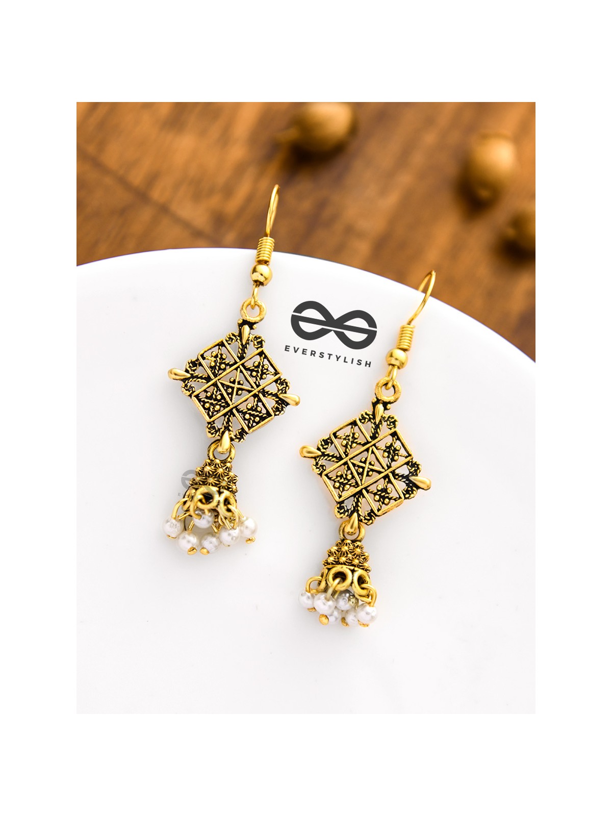 The Tiny Golden Square Artsy Jhumkis