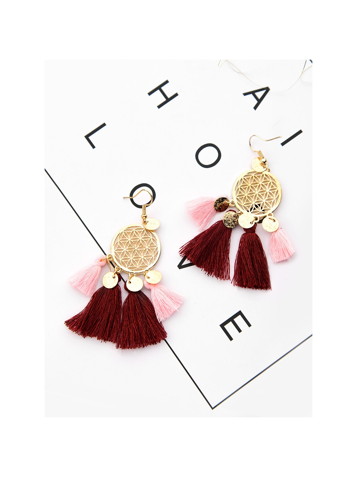 The Chic Dreamcatchers - Golden Tasseled Earrings (Pink-Maroon)