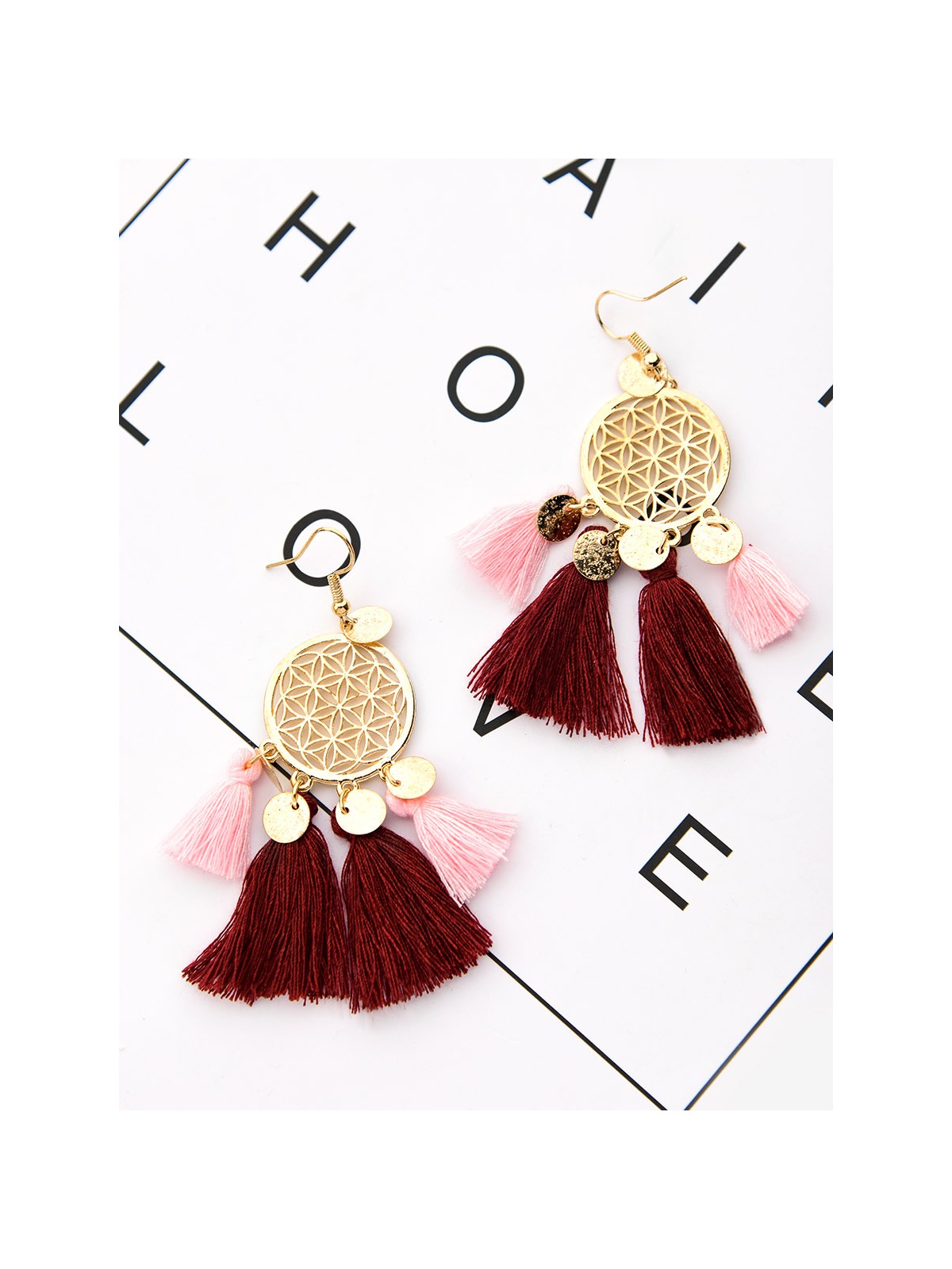 The Chic Dreamcatchers - Golden Tasseled Earrings (Pink-Maroon)