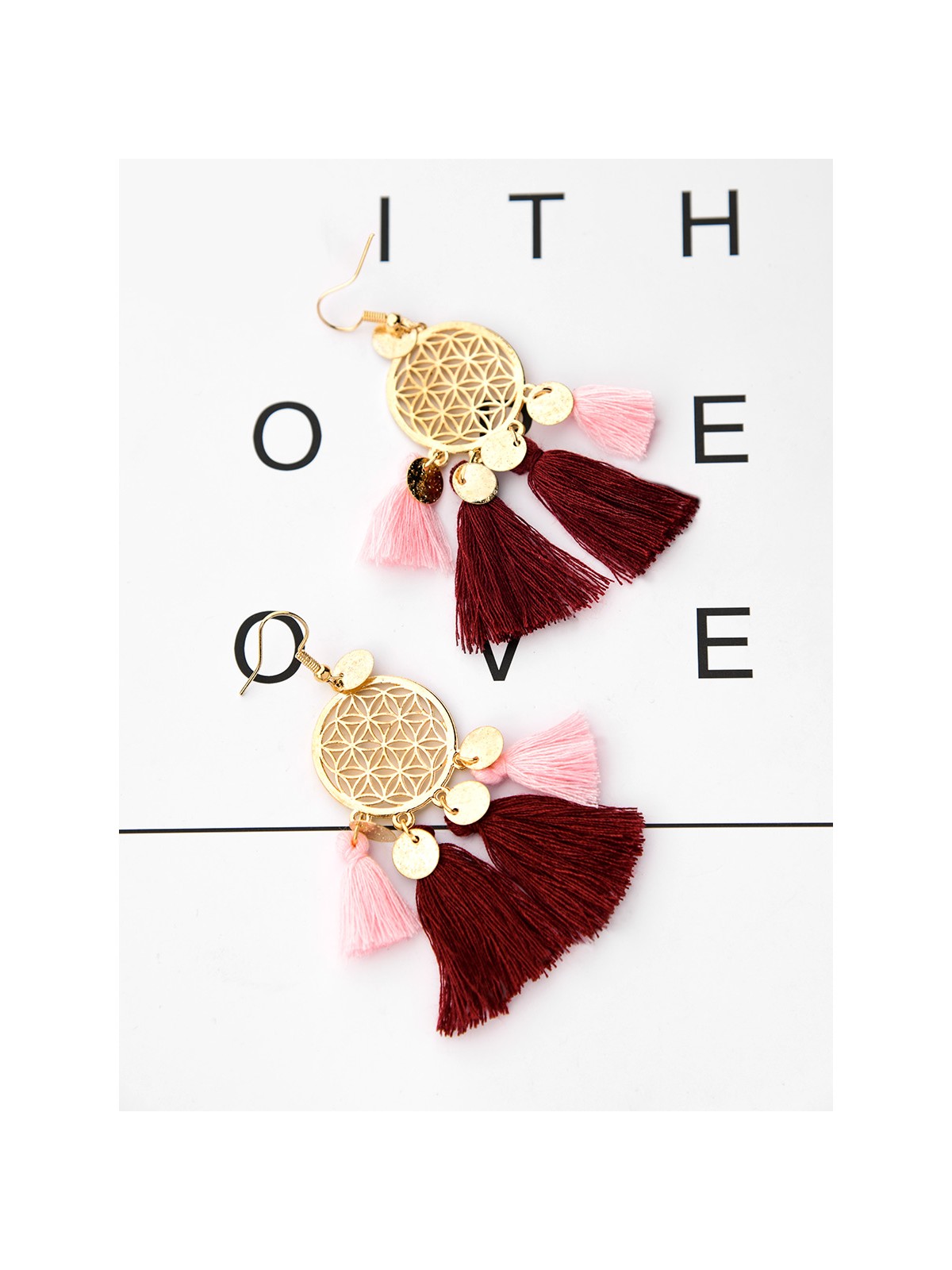 The Chic Dreamcatchers - Golden Tasseled Earrings (Pink-Maroon)