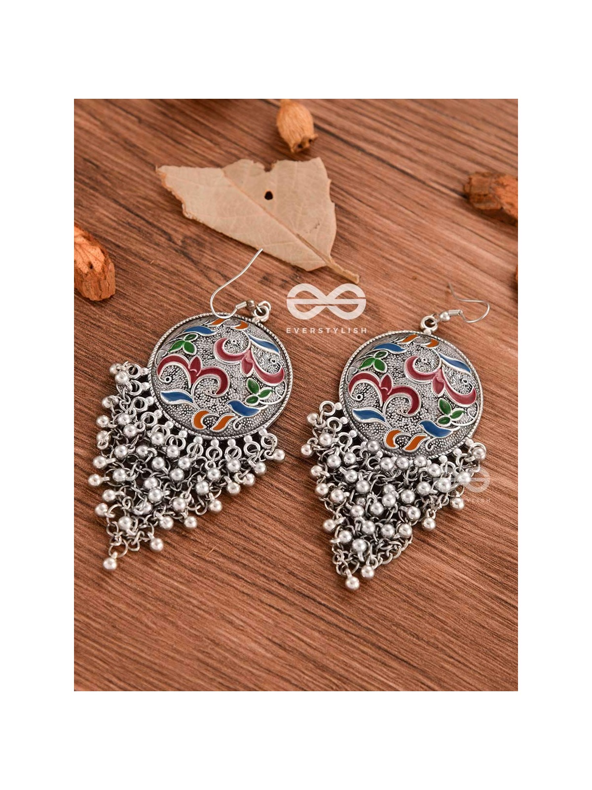The Ethnic Enamelled Jhaalar - Oxidised Boho Earrings
