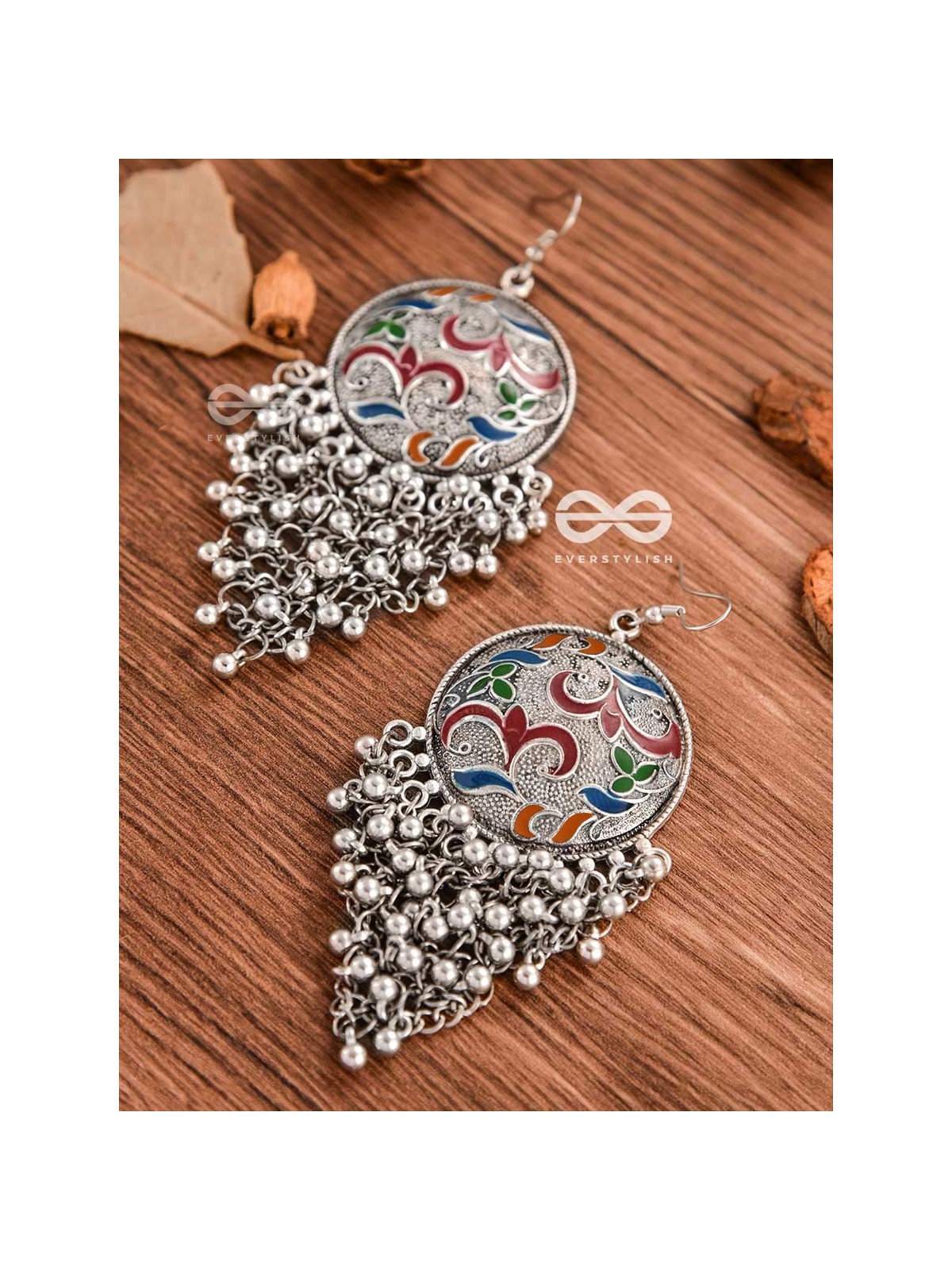 The Ethnic Enamelled Jhaalar - Oxidised Boho Earrings