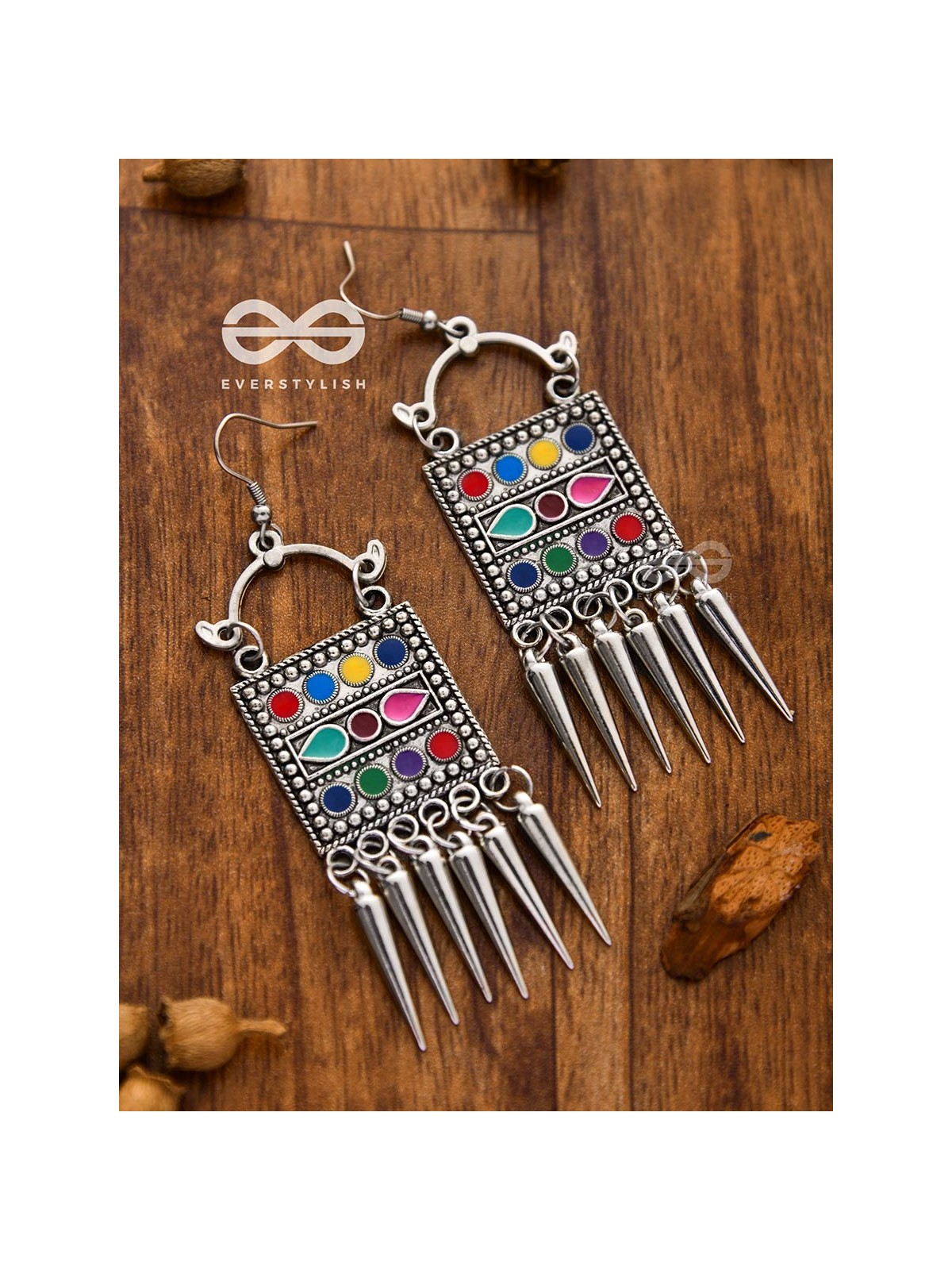 The Embellished Squares - Oxidised Boho Earrings