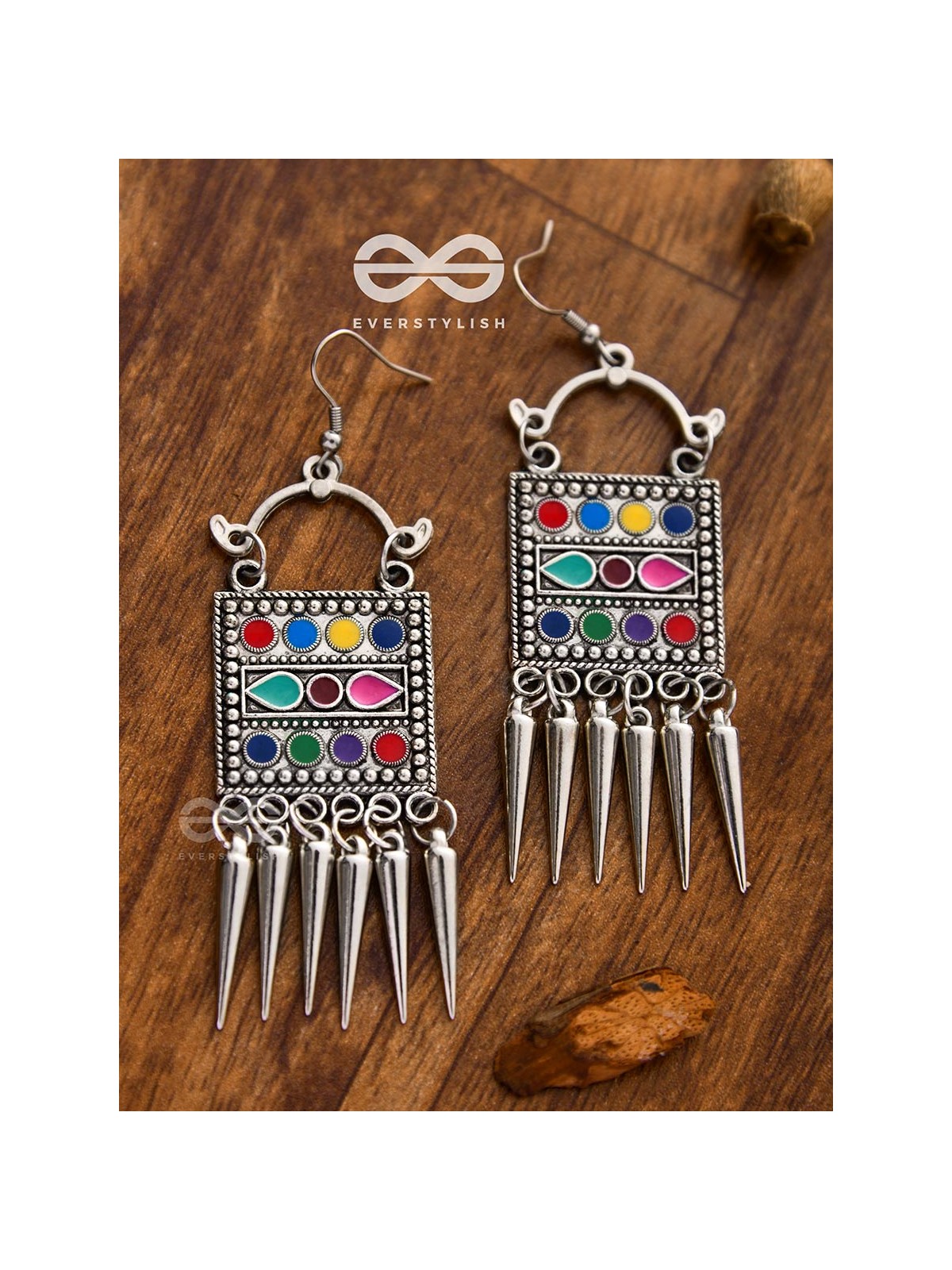 The Embellished Squares - Oxidised Boho Earrings