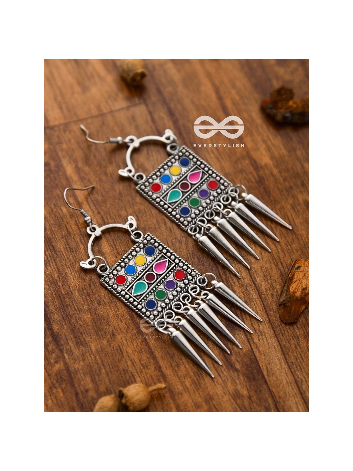 The Embellished Squares - Oxidised Boho Earrings