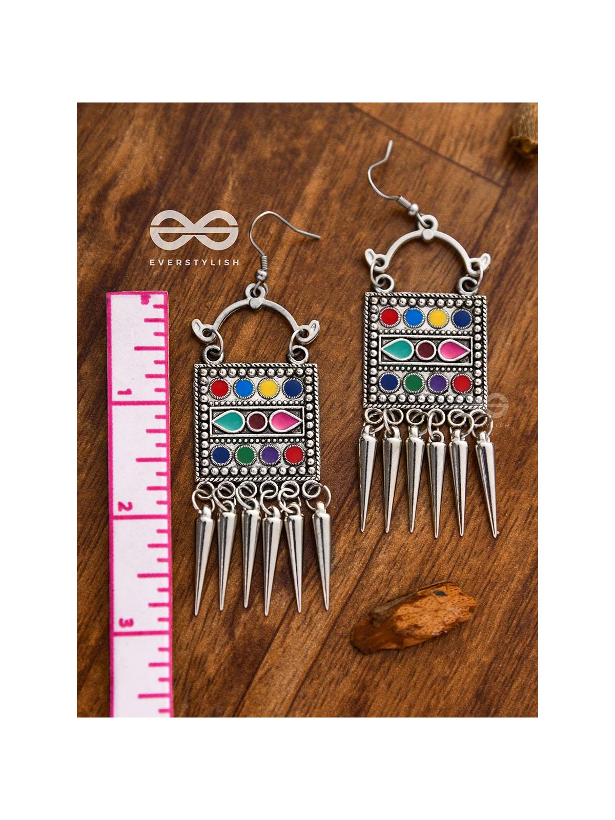The Embellished Squares - Oxidised Boho Earrings