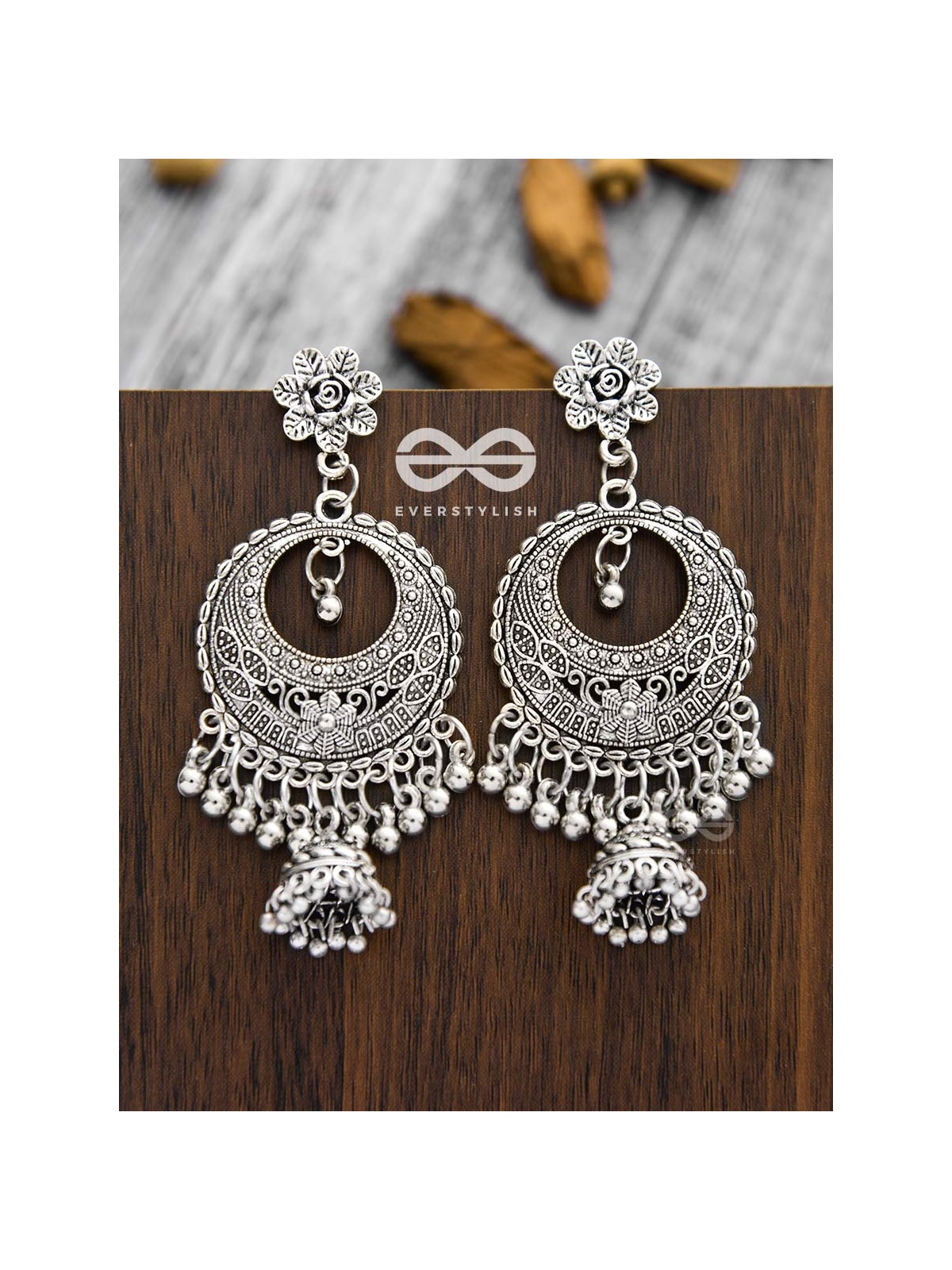 The Intricate Boho Artwork Jhumkas - Oxidised Boho Earrings