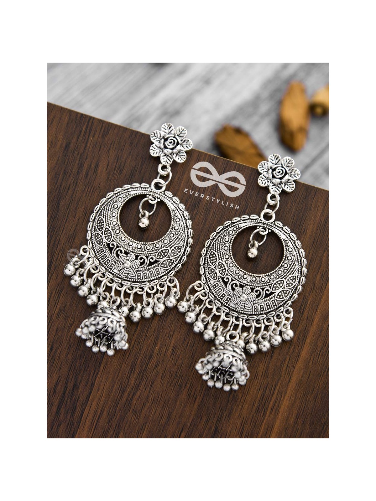 The Intricate Boho Artwork Jhumkas - Oxidised Boho Earrings