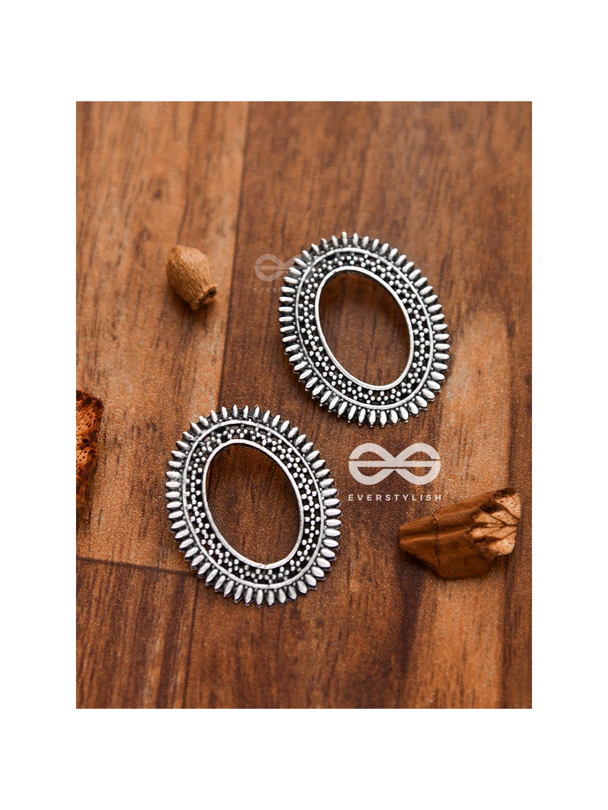 The Little Bohemian Oval Studs(Silver) - Oxidised Boho Earrings