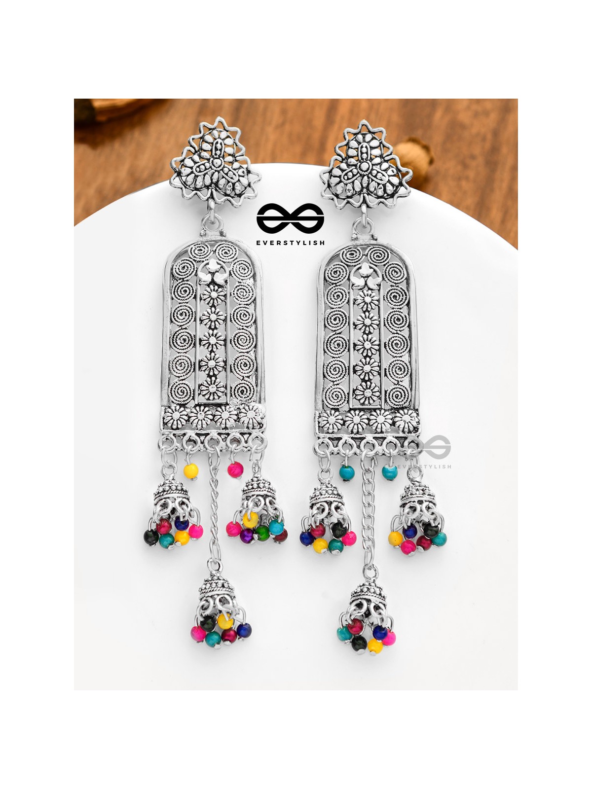 The Bohemian Fantasy - Triple Jhumki Earrings (Multicolour)
