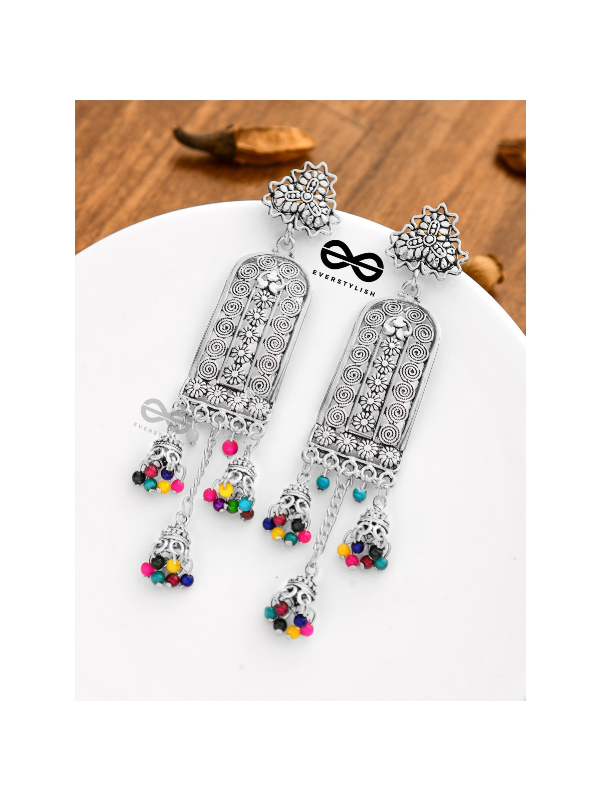 The Bohemian Fantasy - Triple Jhumki Earrings (Multicolour)