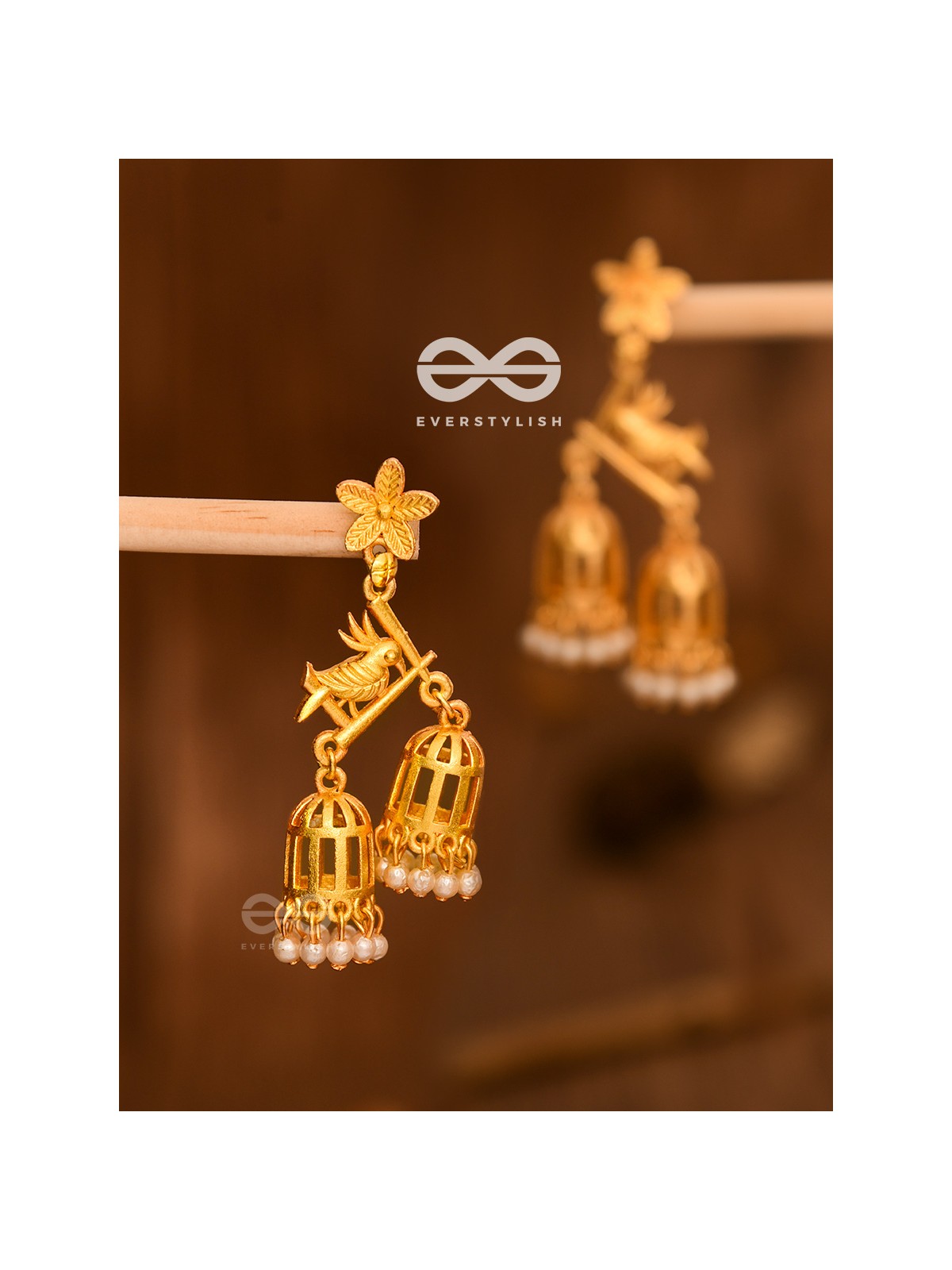 The Uncaged bird Artwork Jhumkas (Golden)