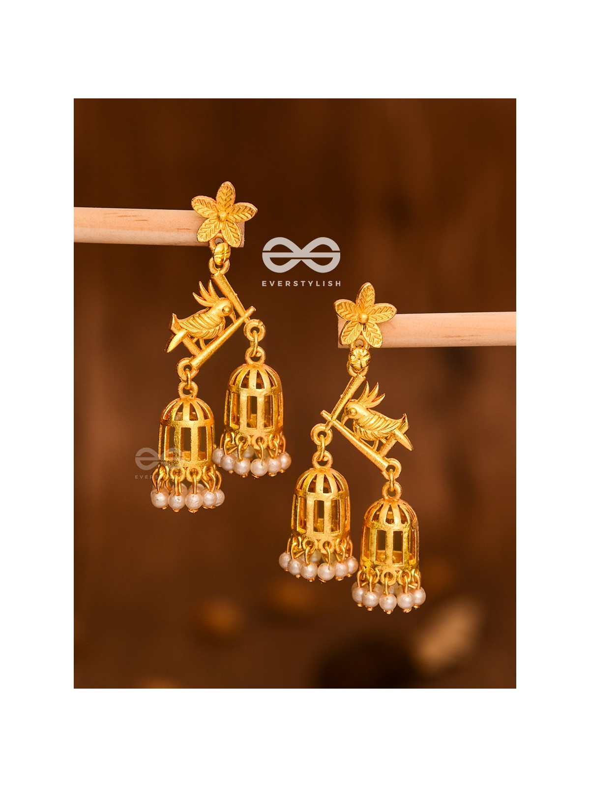 The Uncaged bird Artwork Jhumkas (Golden)