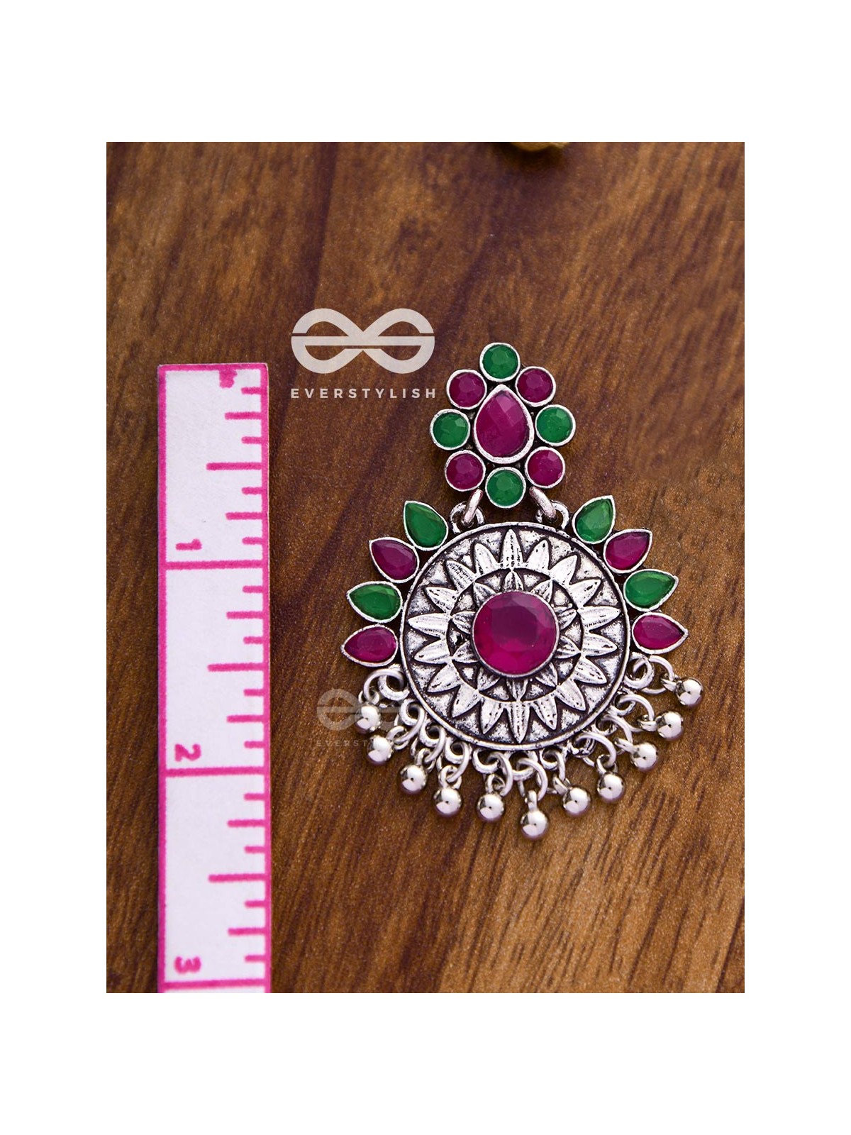 The Woman of Wonder - Embellished Oxidised Earrings (Ruby Emerald)