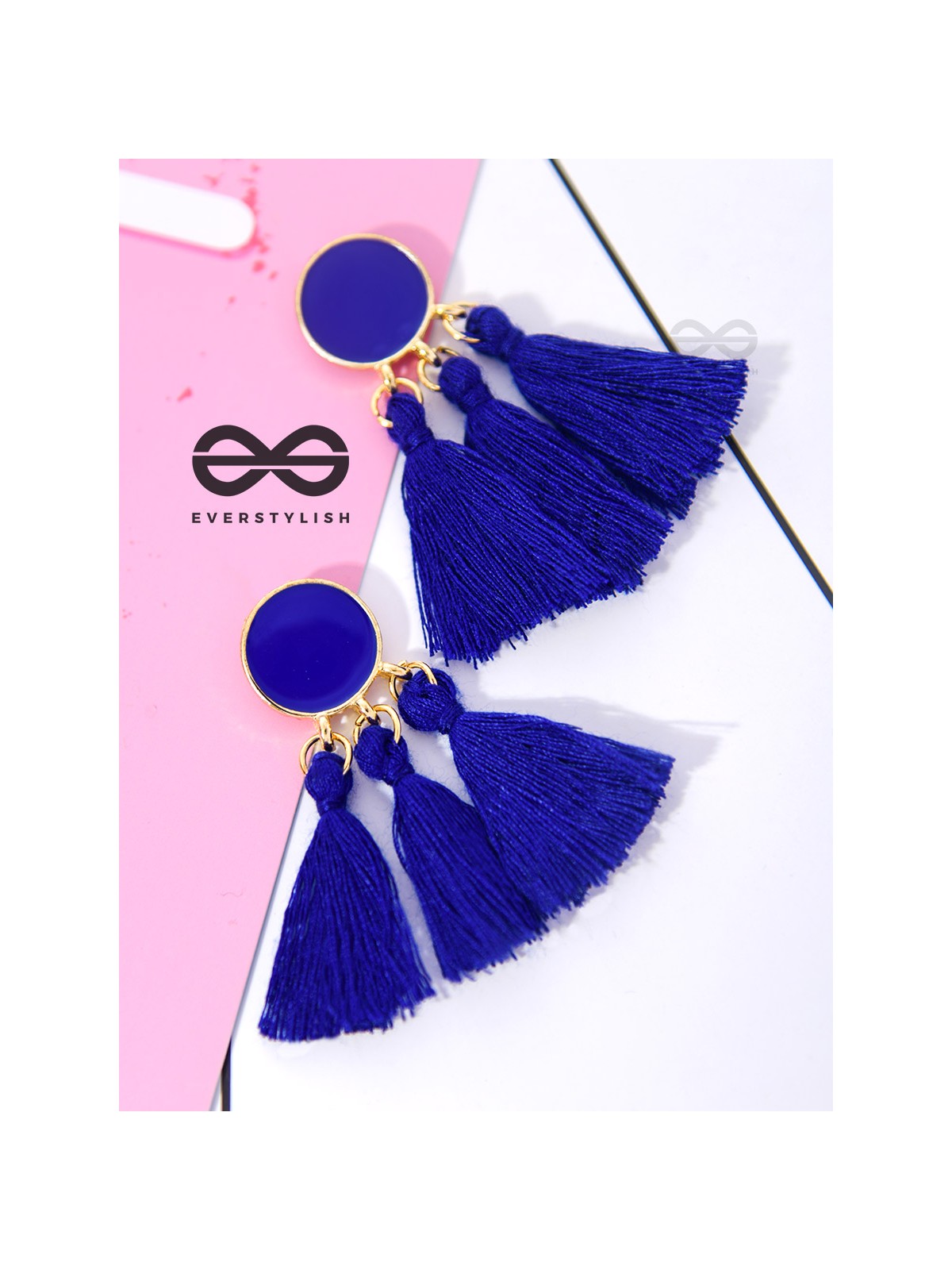 The ColourSplash Delight - Royal Blue Tasseled Earrings
