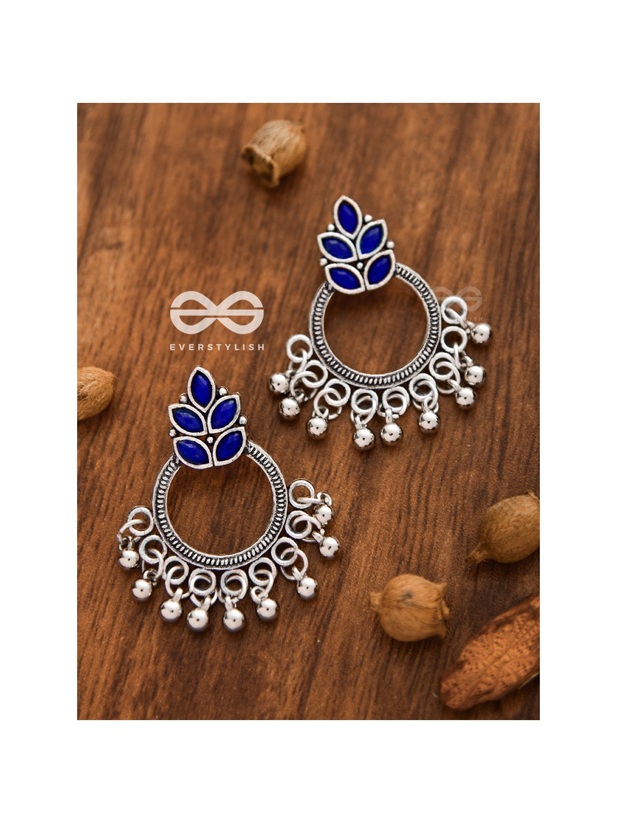 A touch of Bohemian Elegance (Sapphire Blue) - Embellished Oxidised Earrings