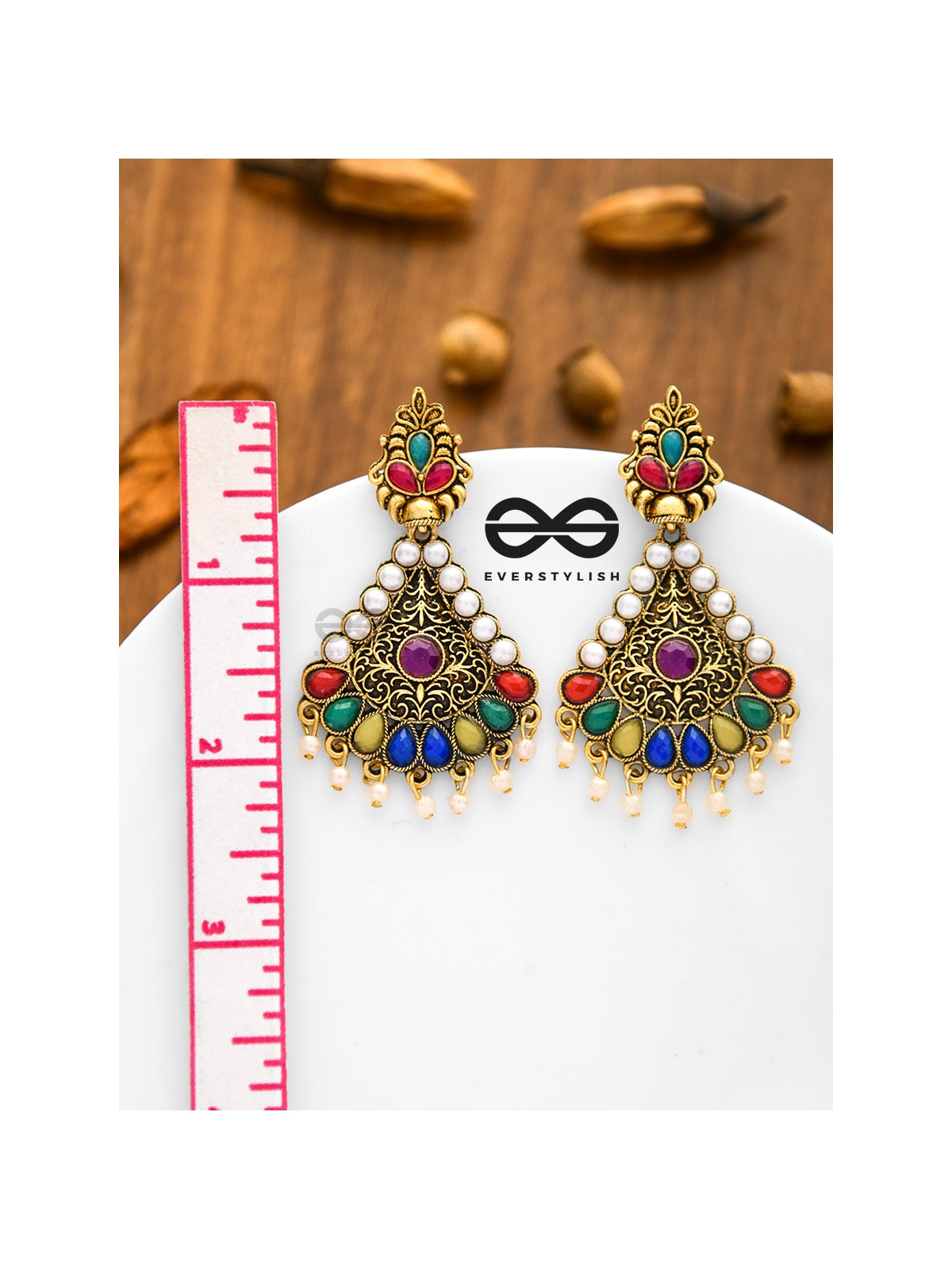 The Embellished Intricate Elegance - Golden Statement Earrings