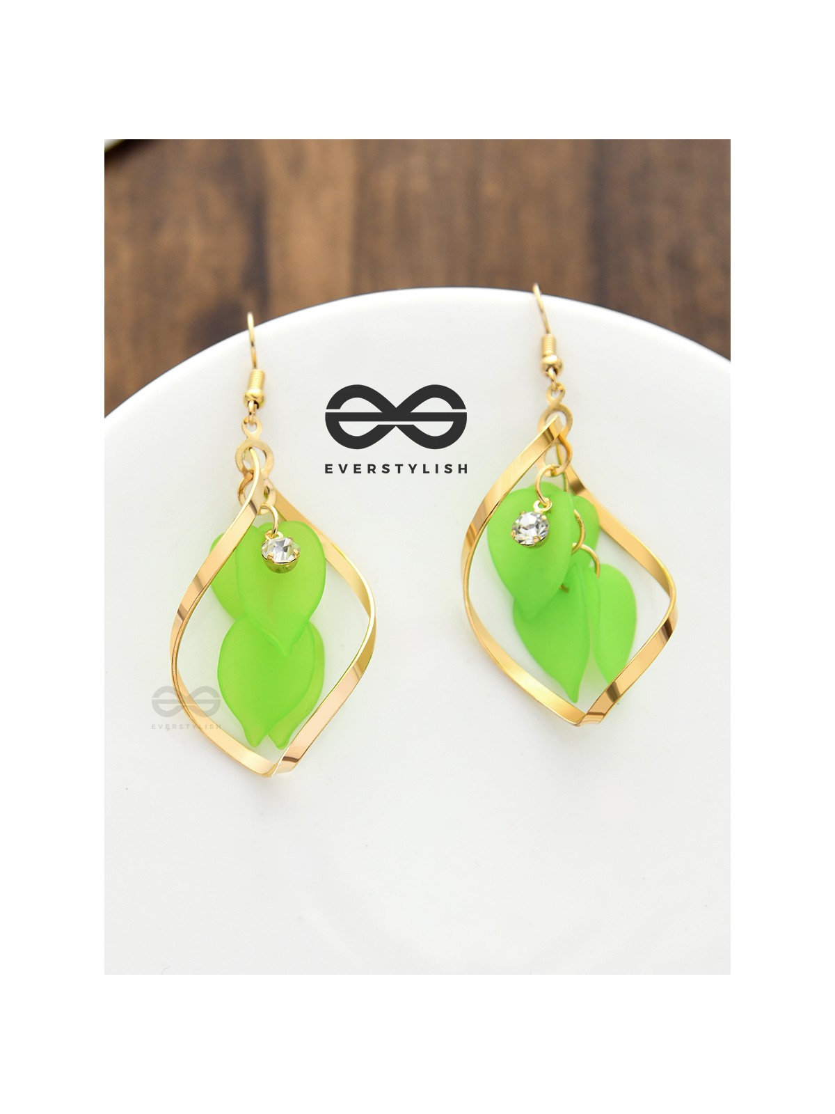 The Petals in a Twist (Neon Green) - Golden Casual Danglers