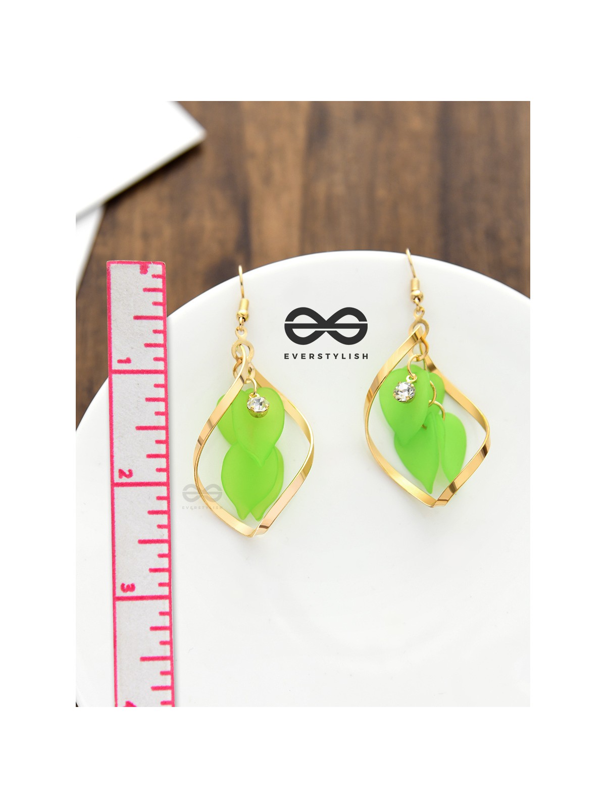The Petals in a Twist (Neon Green) - Golden Casual Danglers