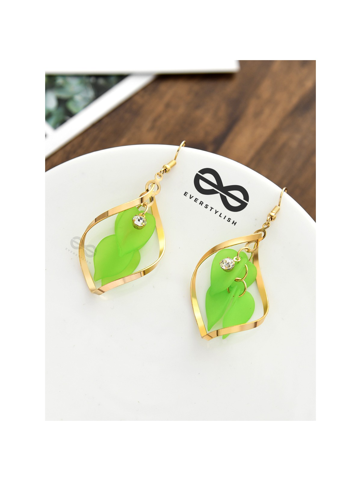 The Petals in a Twist (Neon Green) - Golden Casual Danglers