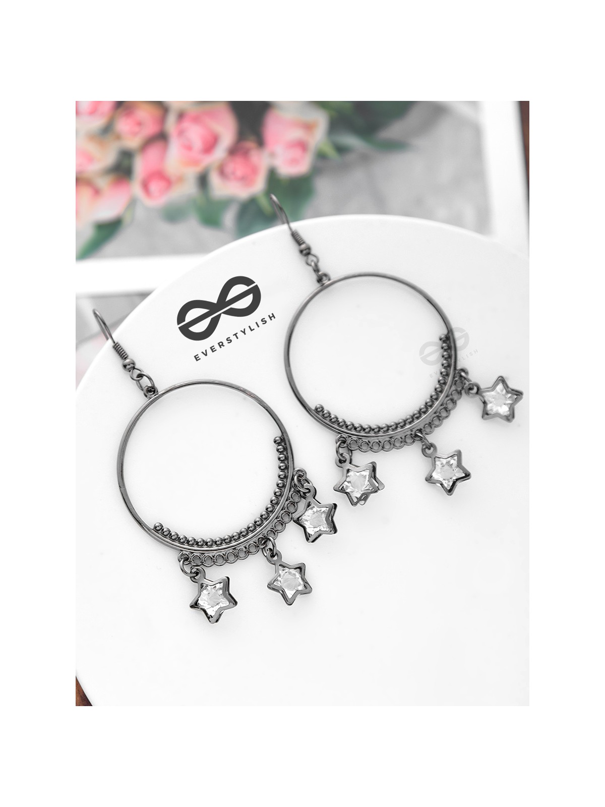 The Star-Studded Charms - Gun-Metal Finish Danglers